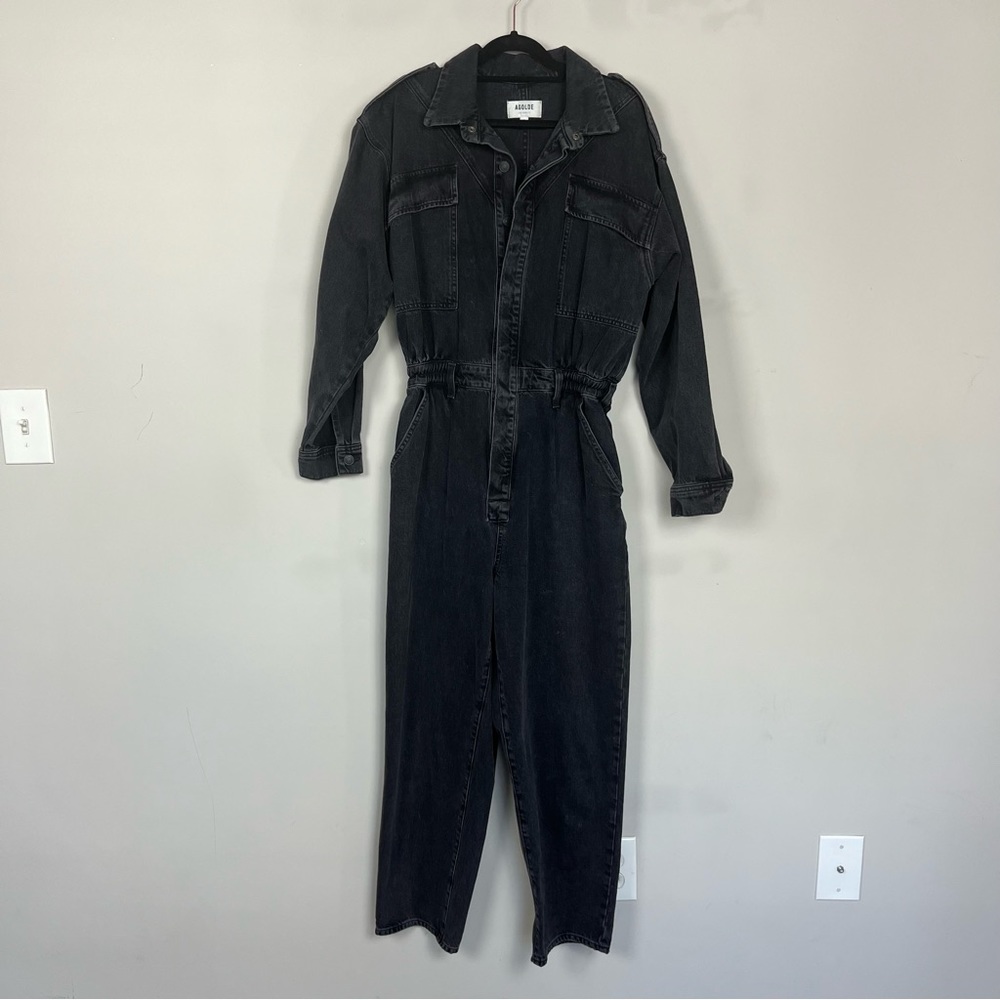 AGOLDE VIANKA DENIM UTILITY BUTTON UP JUMPSUIT LONG SLEEVE IN BLACK SIZE 10 - Picture 6 of 16